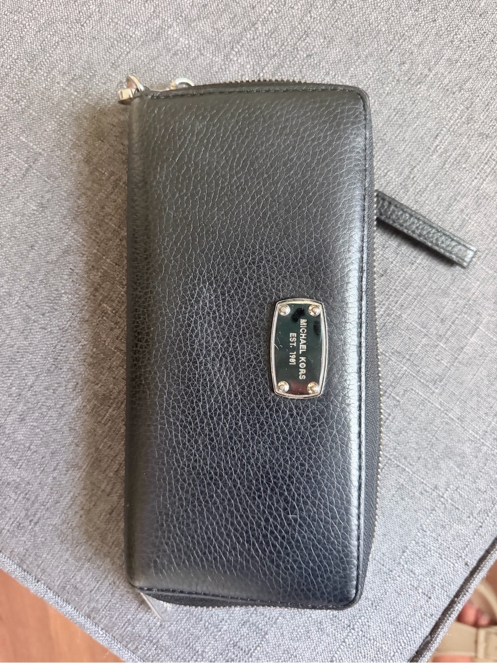 Michael Kors Black Pebbled Leather Zip Phone Wallet Case